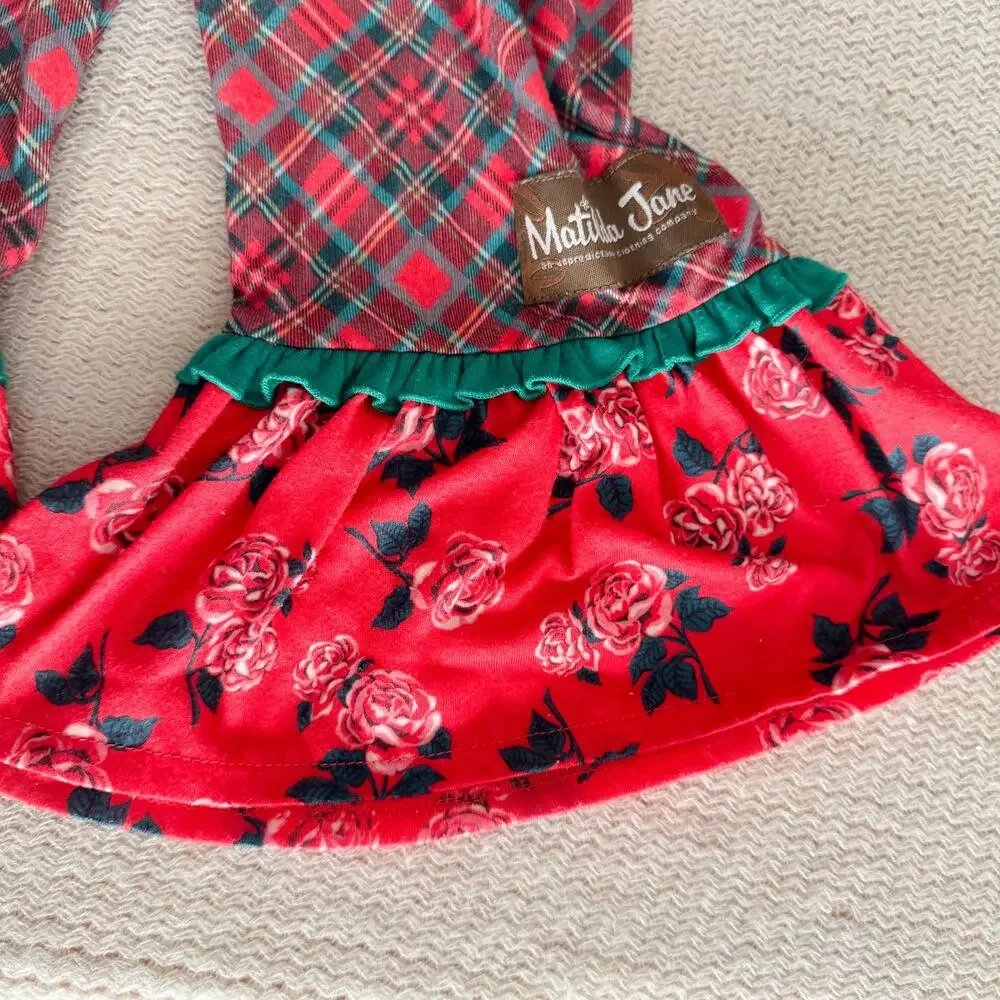 Matilda Jane Blue Red Green Plaid + Floral Flared Two Piece Pajamas 4 Christmas